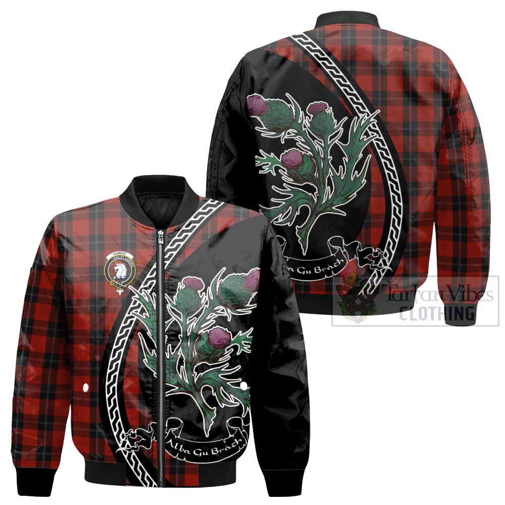 Ramsay Family Crest Tartan Bomber Jacket Alba Thistle Inspired - Tartan Vibes Clothing