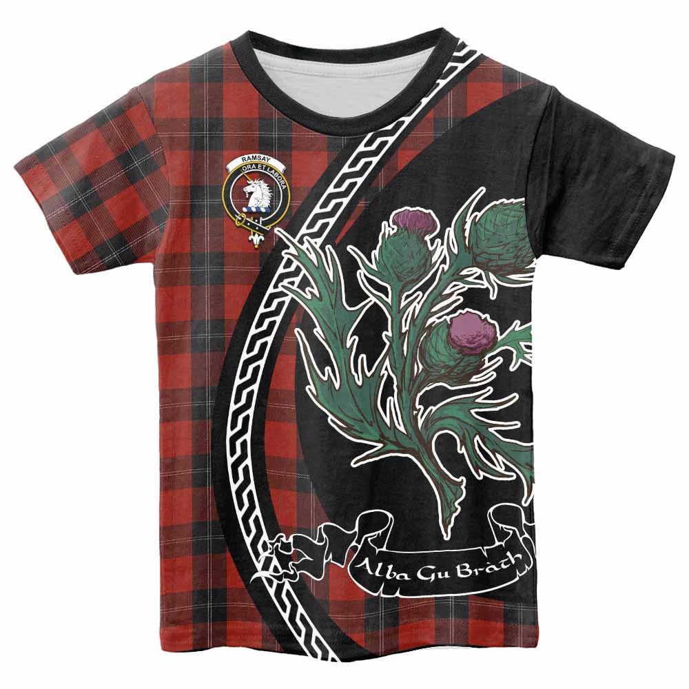 Ramsay Family Crest Tartan Kid T-shirt Alba Thistle Inspired - Tartan Vibes Clothing