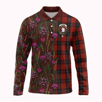 Ramsay Family Crest Tartan Long Sleeve Polo Shirt Scottish Thistle Flower Pattern Half Style