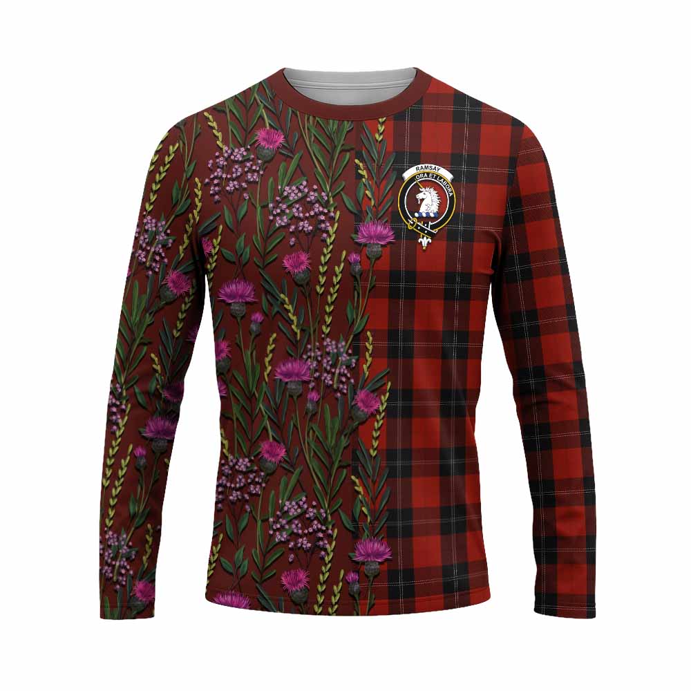 Ramsay Family Crest Tartan Long Sleeve T-Shirt Scottish Thistle Flower Pattern Half Style - Tartan Vibes Clothing