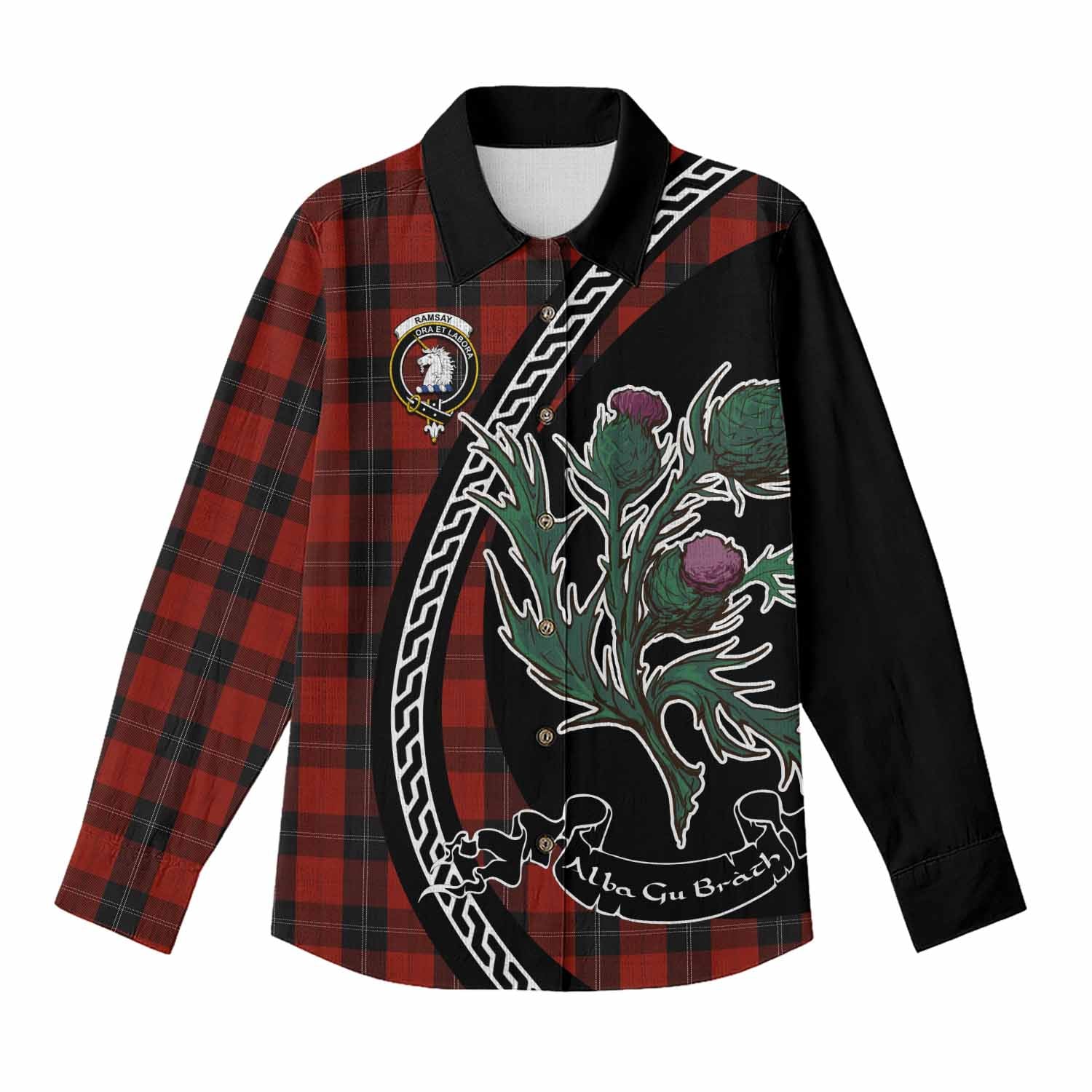 Ramsay Family Crest Tartan Women Casual Shirt Alba Thistle Inspired - Tartan Vibes Clothing