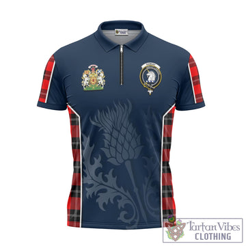 Ramsay Modern Tartan Zipper Polo Shirt with Family Crest and Scottish Thistle Vibes Sport Style