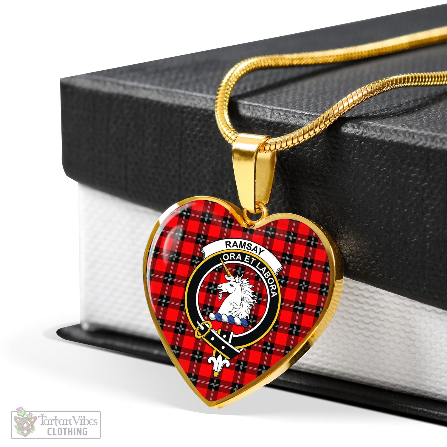 Tartan Vibes Clothing Ramsay Modern Tartan Heart Necklace with Family Crest