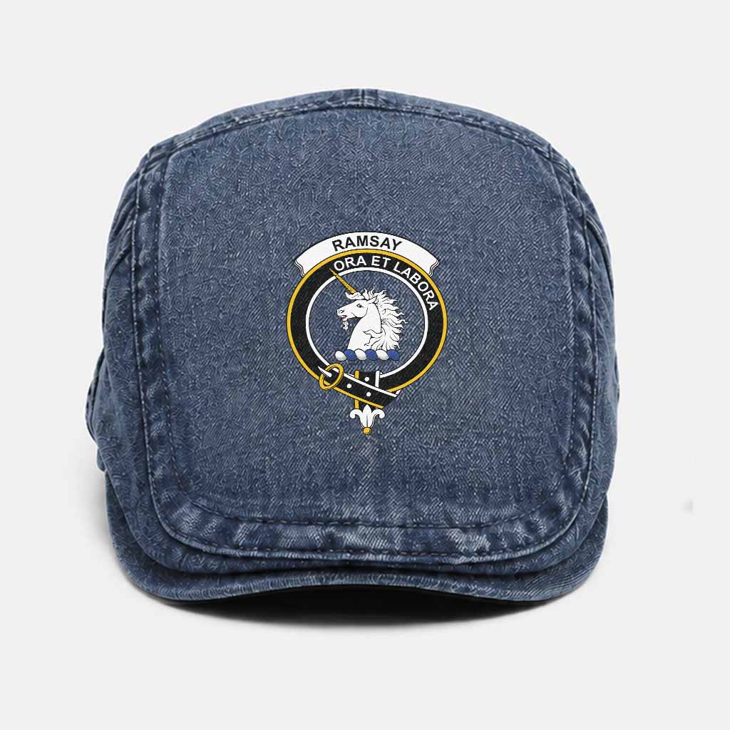 Ramsay Scottish Clan Crest Washed Flat Cap - Unisex Jeff Cap One Size (Adjustable) Dark Blue - Tartan Vibes Clothing