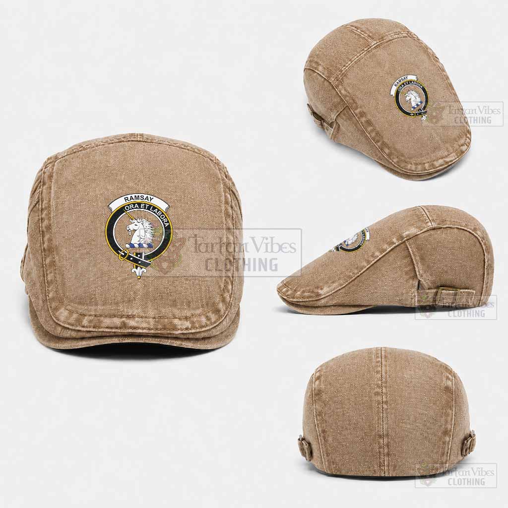 Ramsay Scottish Clan Crest Washed Flat Cap - Unisex Jeff Cap One Size (Adjustable) Khaki - Tartan Vibes Clothing