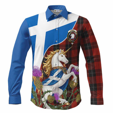 Ramsay Scottish Tartan Crest Unicorn Heritage Long Sleeve Button Shirts Men's Shirt S - Tartan Vibes Clothing
