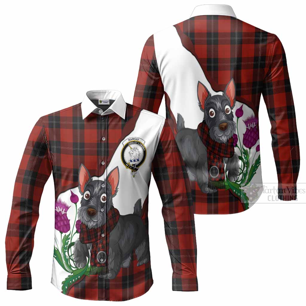 Ramsay Scottish Terrier Tartan Crest Long Sleeve Button Shirts Thistle Heritage Art