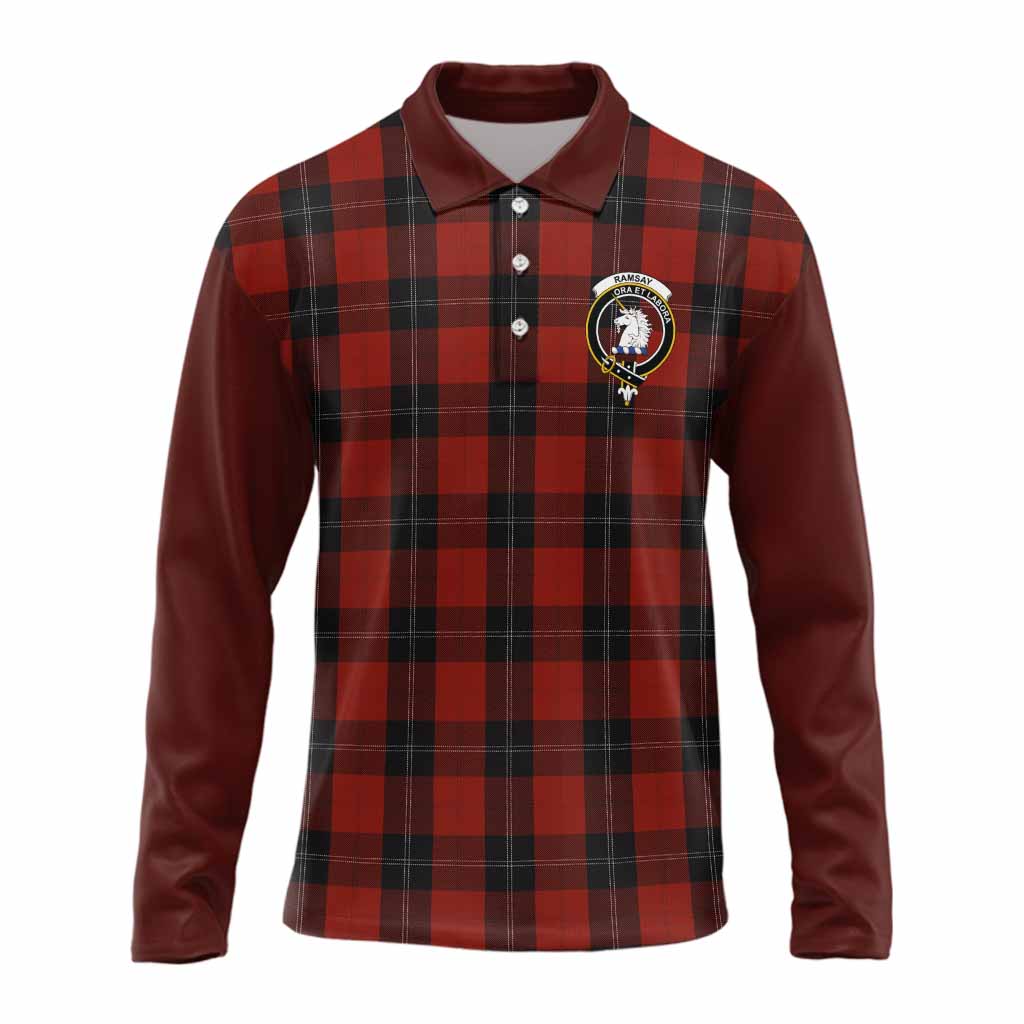 Ramsay Tartan Accent Long Sleeve Polo Shirt with Family Crest