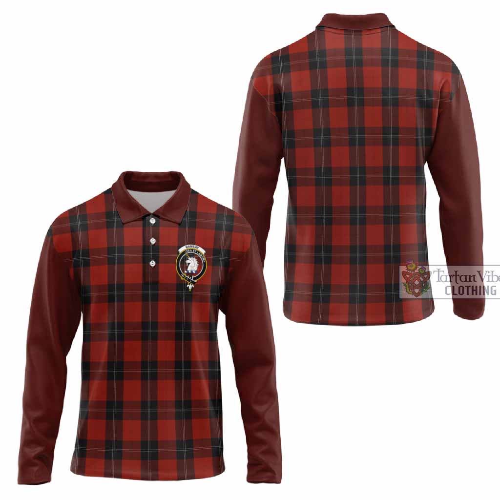 Ramsay Tartan Accent Long Sleeve Polo Shirt with Family Crest