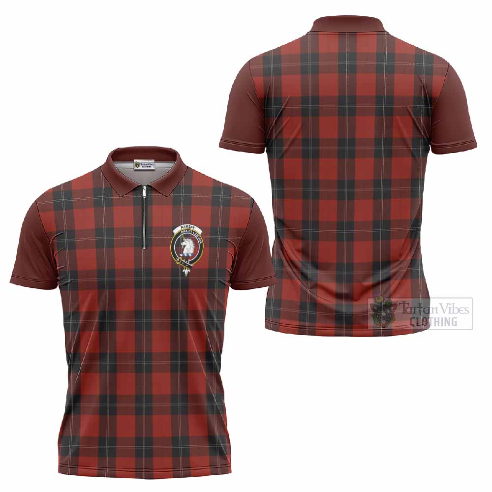 Ramsay Tartan Accent Zipper Polo Shirt with Family Crest