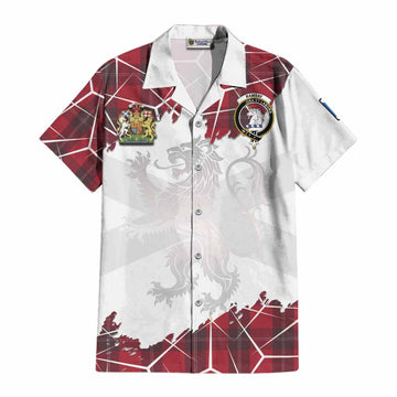 Ramsay Tartan Cotton Hawaiian Shirt with Family Crest and Lion Rampant Grunge Style