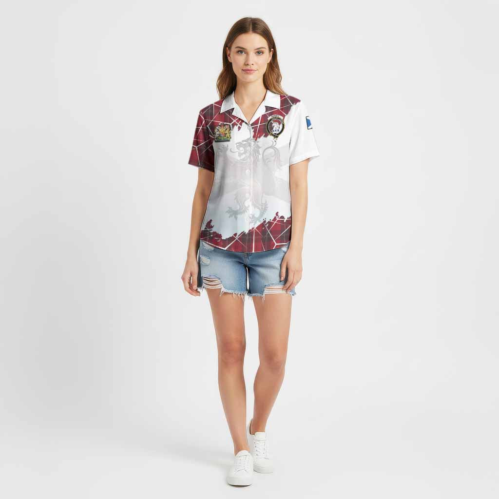 Ramsay Tartan Cotton Hawaiian Shirt with Family Crest and Lion Rampant Grunge Style