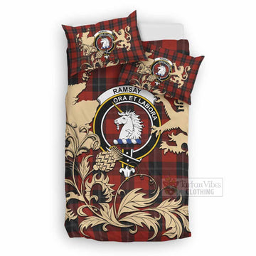 Ramsay Tartan Crest Bedding Set with Scottish Iconic Symbols 