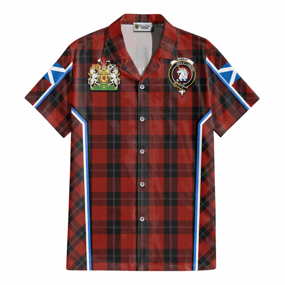Ramsay Tartan Crest Cotton Hawaiian Shirt Scotland Coat of Arm Flag Style - Tartan Vibes Clothing