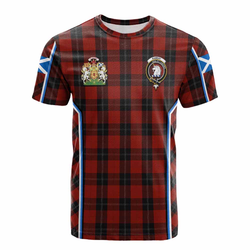 Ramsay Tartan Crest Cotton T-shirt Scotland Coat of Arm Flag Style - Tartan Vibes Clothing