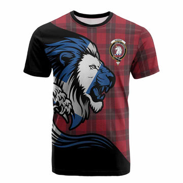 Ramsay Tartan Crest Cotton T-shirt Scottish Golden Lions Wave Flow