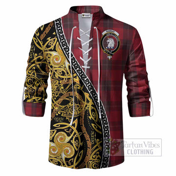 Ramsay Tartan Crest Ghillie Shirt Celtic Knot and Triple Trickle Spiral Symbols
