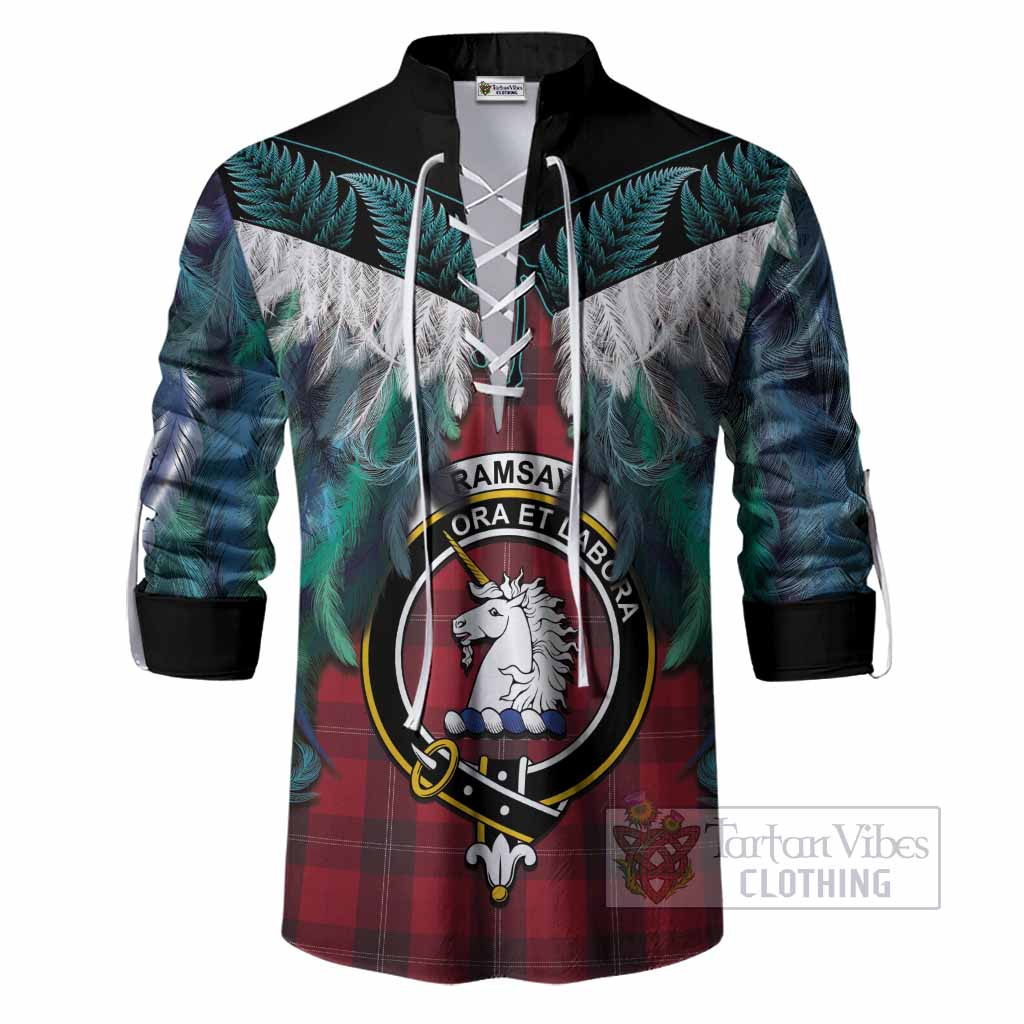 Ramsay Tartan Crest Ghillie Shirt New Zealand Maori Korowai Cloak