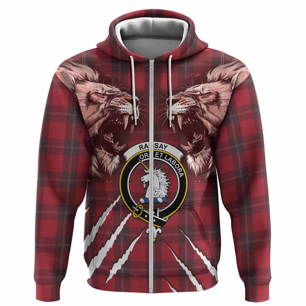 Ramsay Tartan Crest Hoodie Ferocious Lion Style