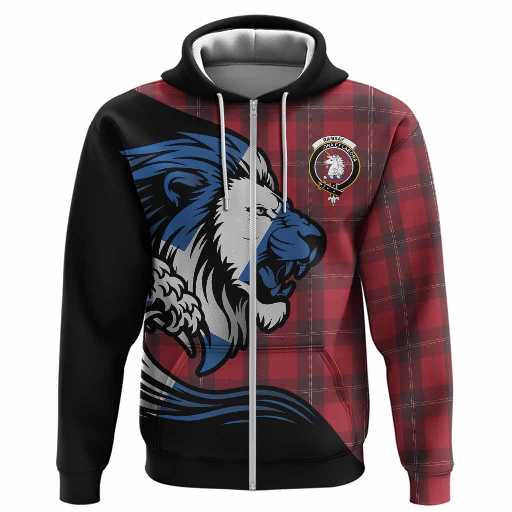 Ramsay Tartan Crest Hoodie Scottish Golden Lions Wave Flow