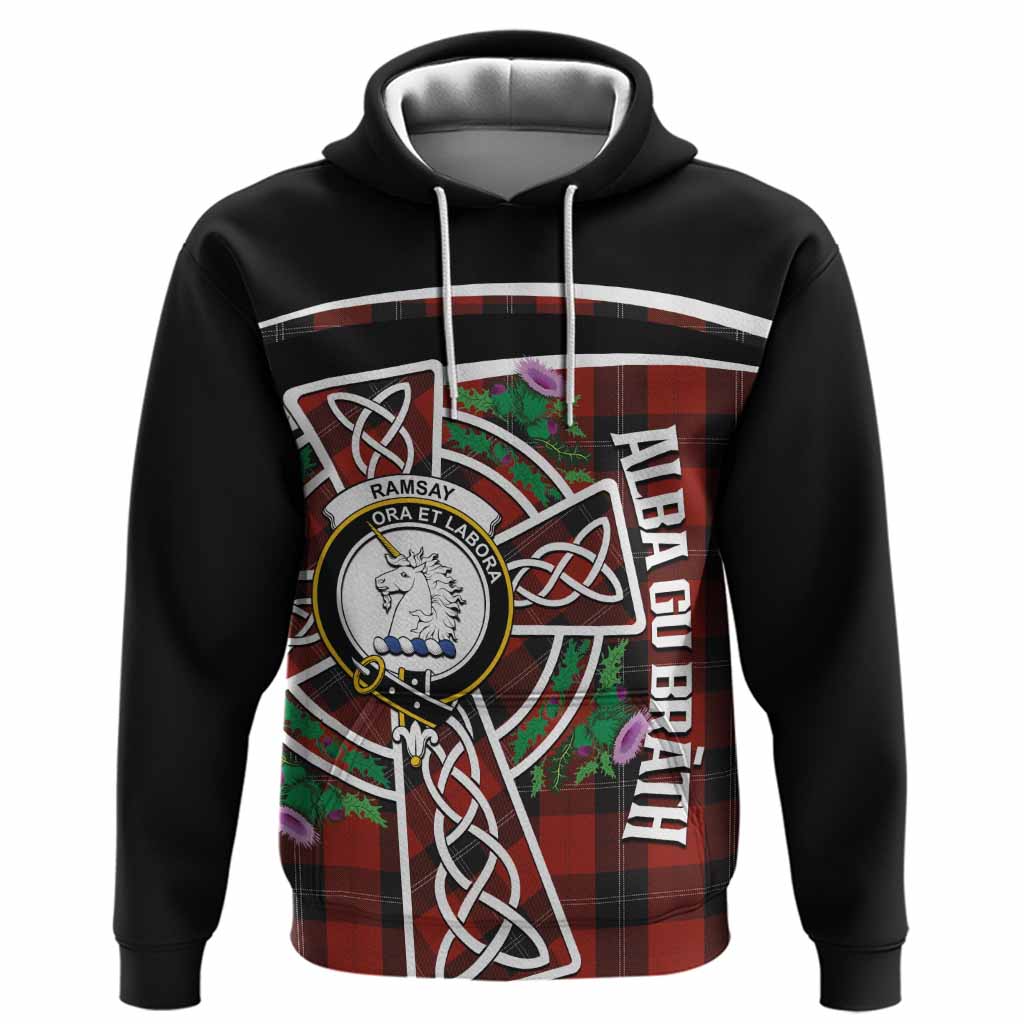 Ramsay Tartan Crest Hoodie Scottish Thistle Celtic Cross Alba Gu Brath