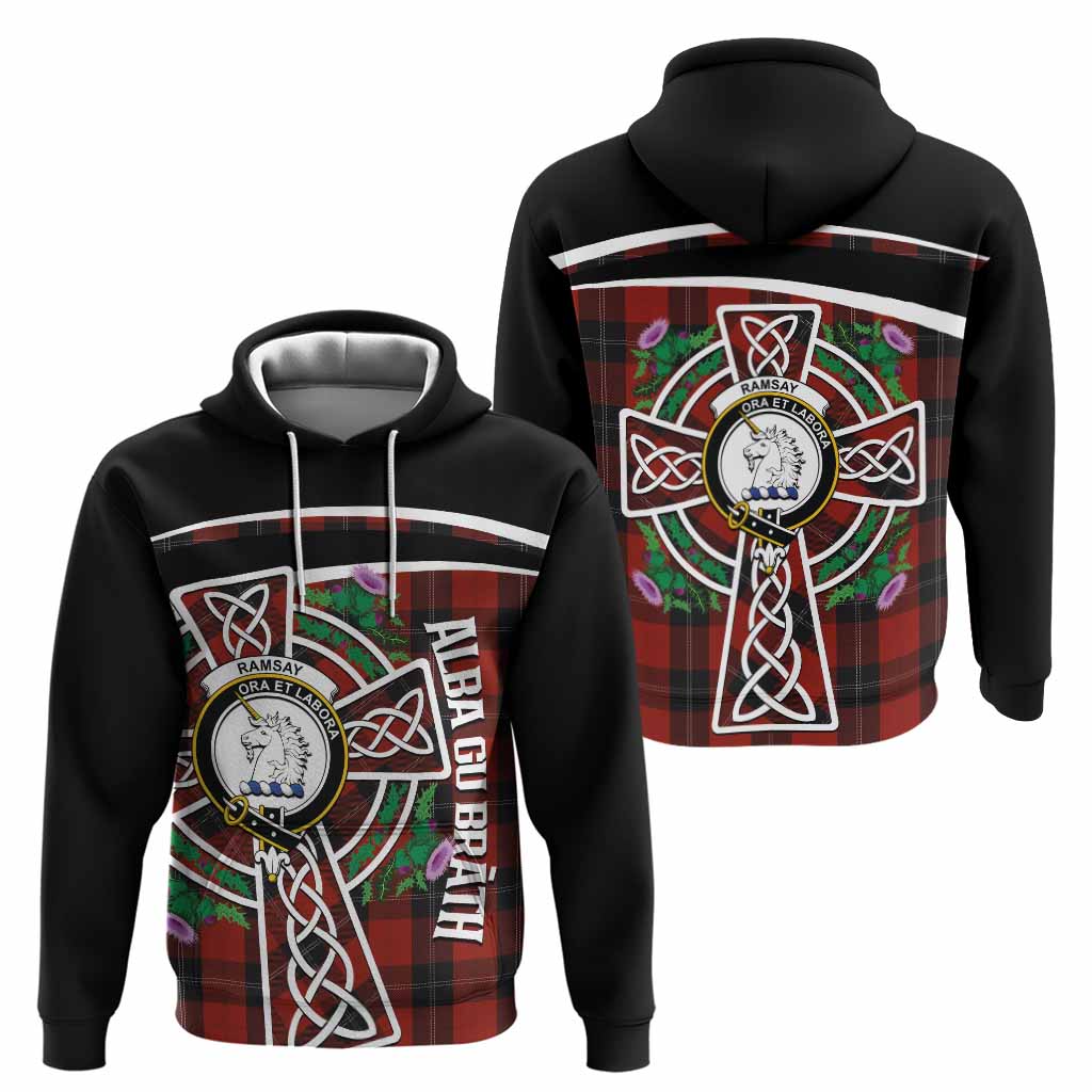 Ramsay Tartan Crest Hoodie Scottish Thistle Celtic Cross Alba Gu Brath