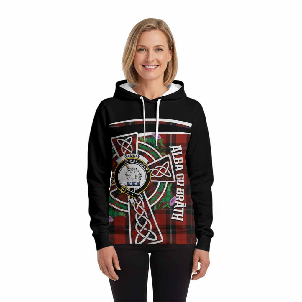 Ramsay Tartan Crest Hoodie Scottish Thistle Celtic Cross Alba Gu Brath