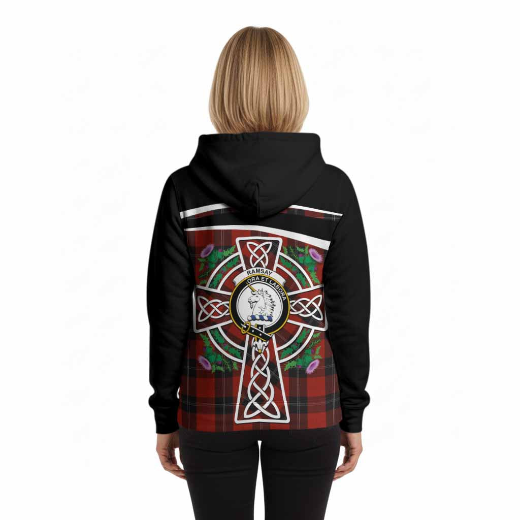 Ramsay Tartan Crest Hoodie Scottish Thistle Celtic Cross Alba Gu Brath