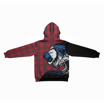 Ramsay Tartan Crest Kid Hoodie Scottish Golden Lions Wave Flow