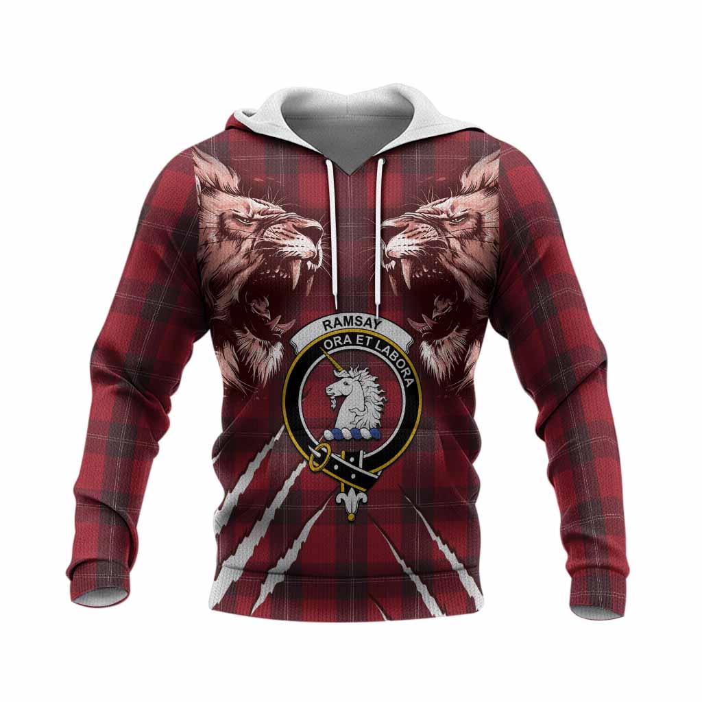 Ramsay Tartan Crest Knitted Hoodie Ferocious Lion Style