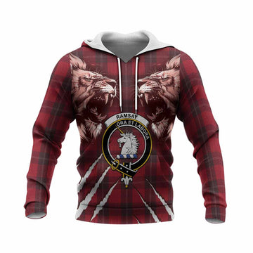 Ramsay Tartan Crest Knitted Hoodie Ferocious Lion Style