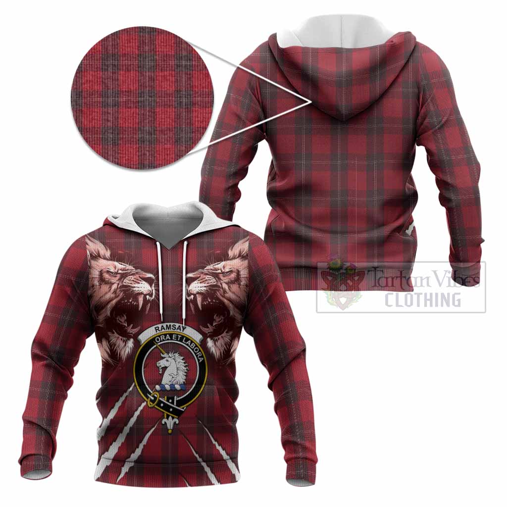 Ramsay Tartan Crest Knitted Hoodie Ferocious Lion Style
