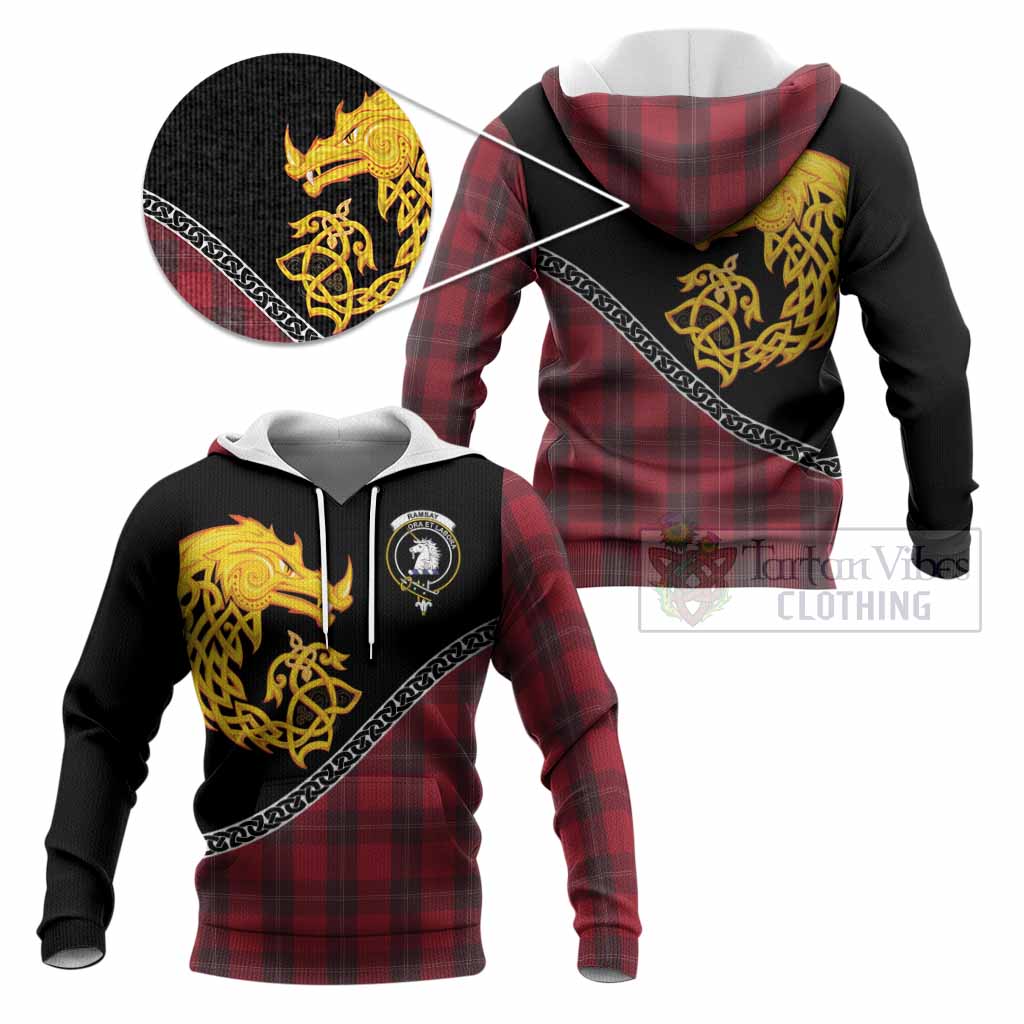 Ramsay Tartan Crest Knitted Hoodie Legendary Dragon Knot Half Style