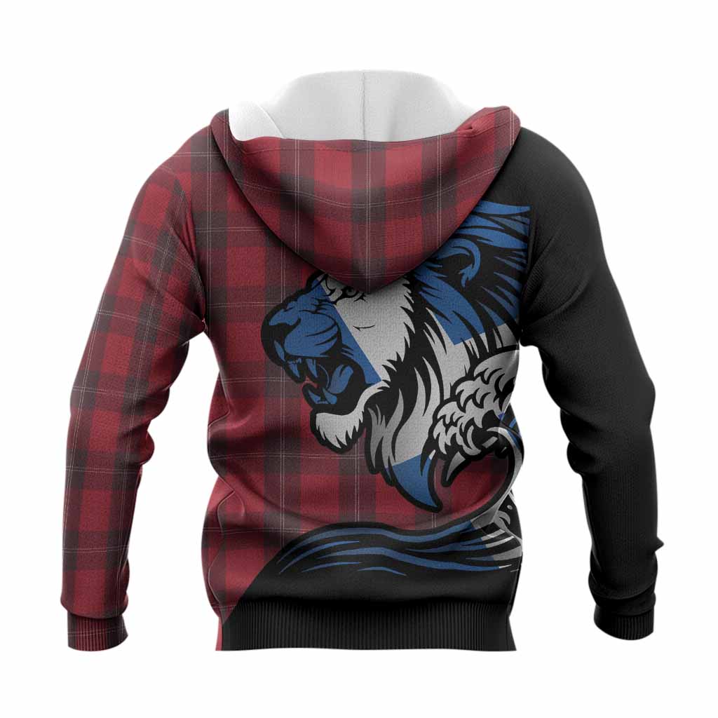 Ramsay Tartan Crest Knitted Hoodie Scottish Golden Lions Wave Flow