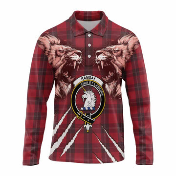 Ramsay Tartan Crest Long Sleeve Polo Shirt Ferocious Lion Style