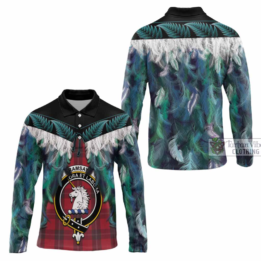 Ramsay Tartan Crest Long Sleeve Polo Shirt New Zealand Maori Korowai Cloak