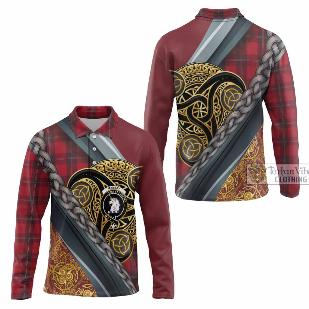 Ramsay Tartan Crest Long Sleeve Polo Shirt Scottish Triskele Celtic
