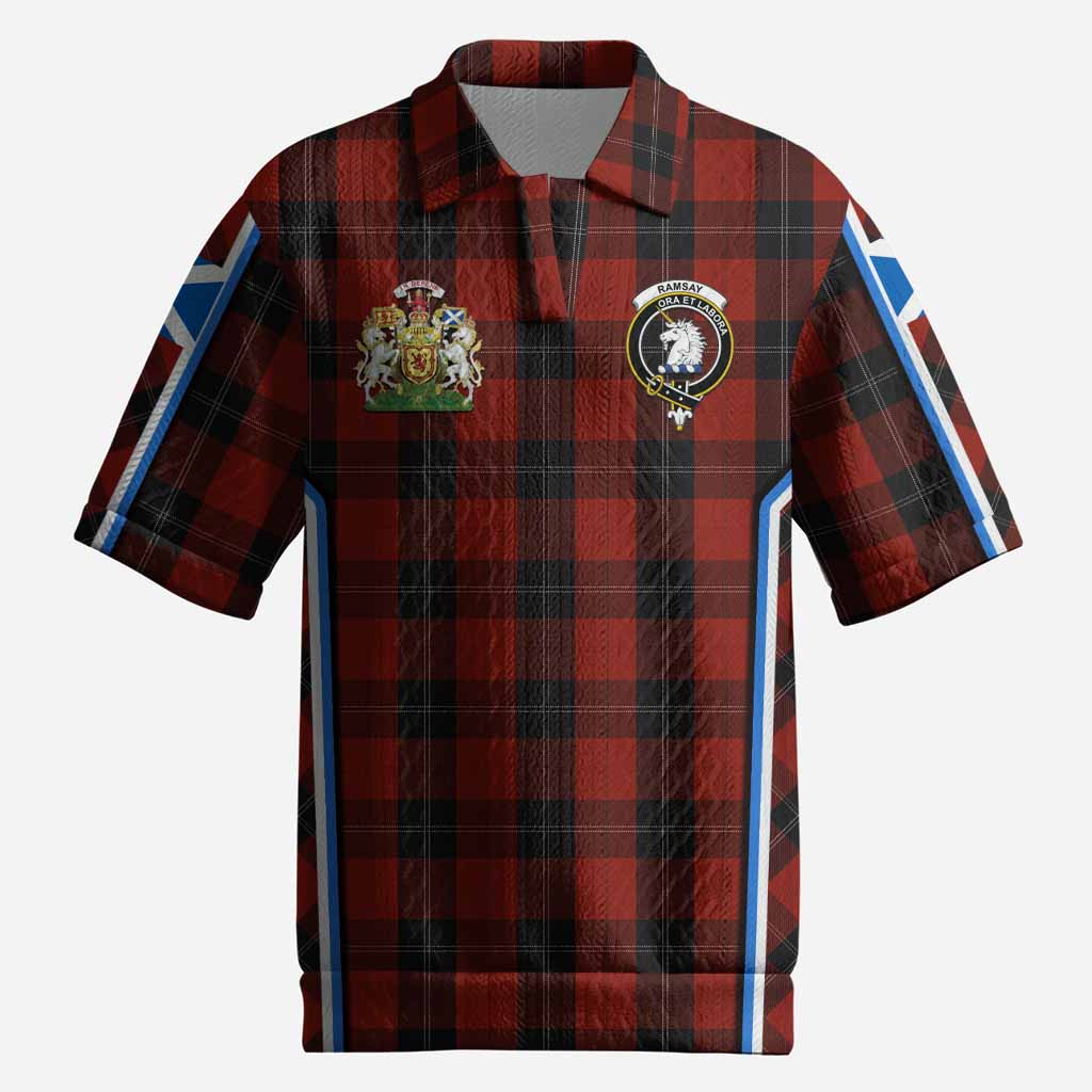 Ramsay Tartan Crest Men’s Polo Sweater Top Scotland Coat of Arm Flag Style