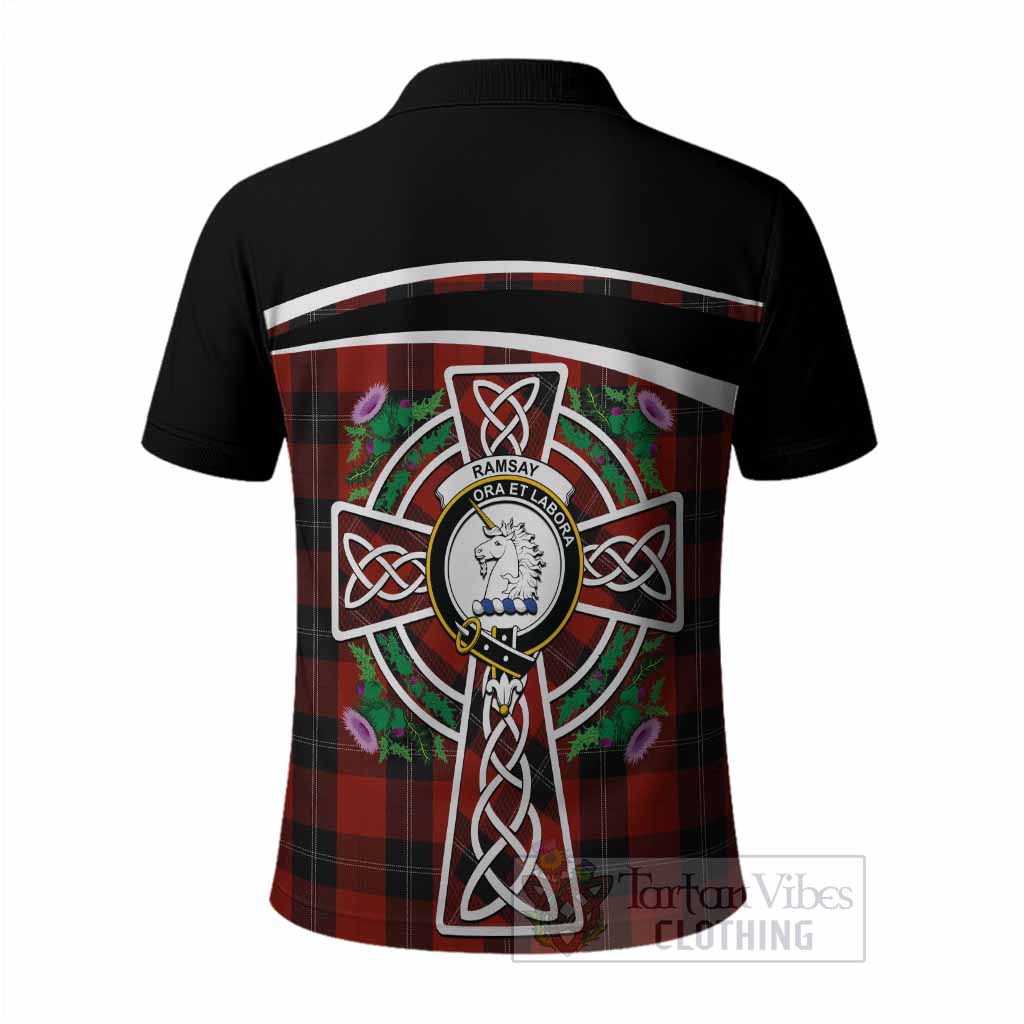 Ramsay Tartan Crest Polo Shirt Scottish Thistle Celtic Cross Alba Gu Brath