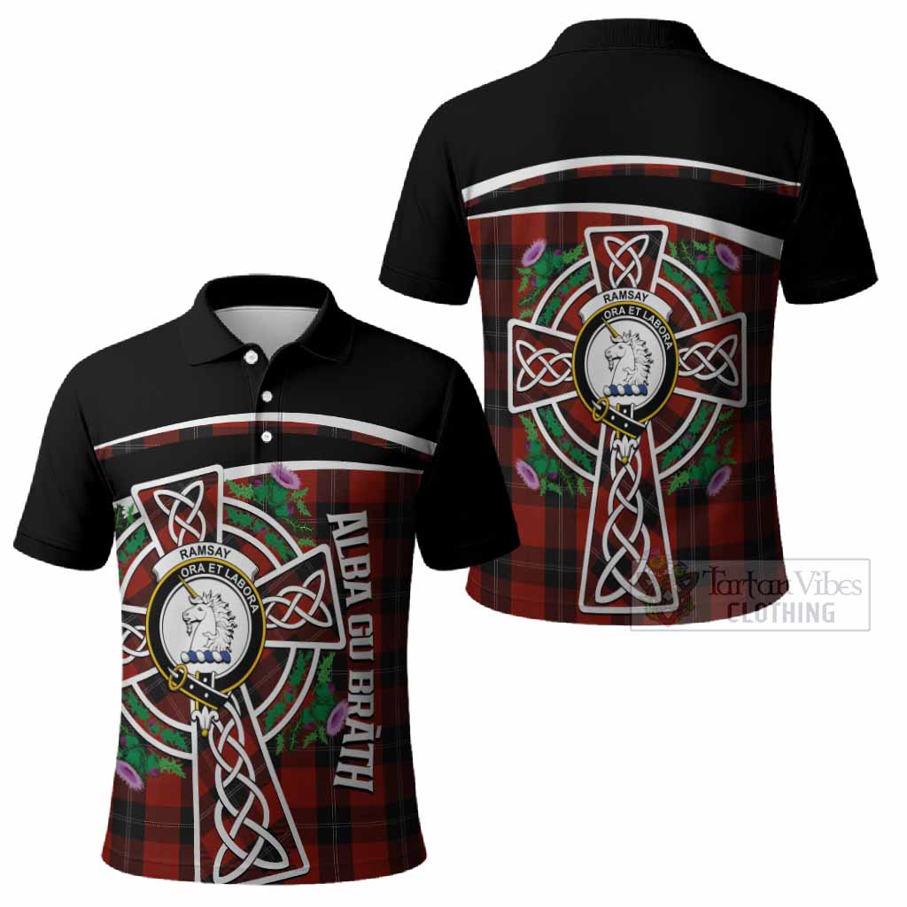 Ramsay Tartan Crest Polo Shirt Scottish Thistle Celtic Cross Alba Gu Brath
