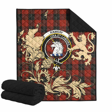 Ramsay Tartan Crest Premium Quilt with Scottish Iconic Symbols 