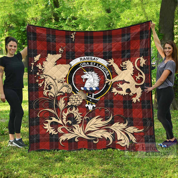 Ramsay Tartan Crest Premium Quilt with Scottish Iconic Symbols 
