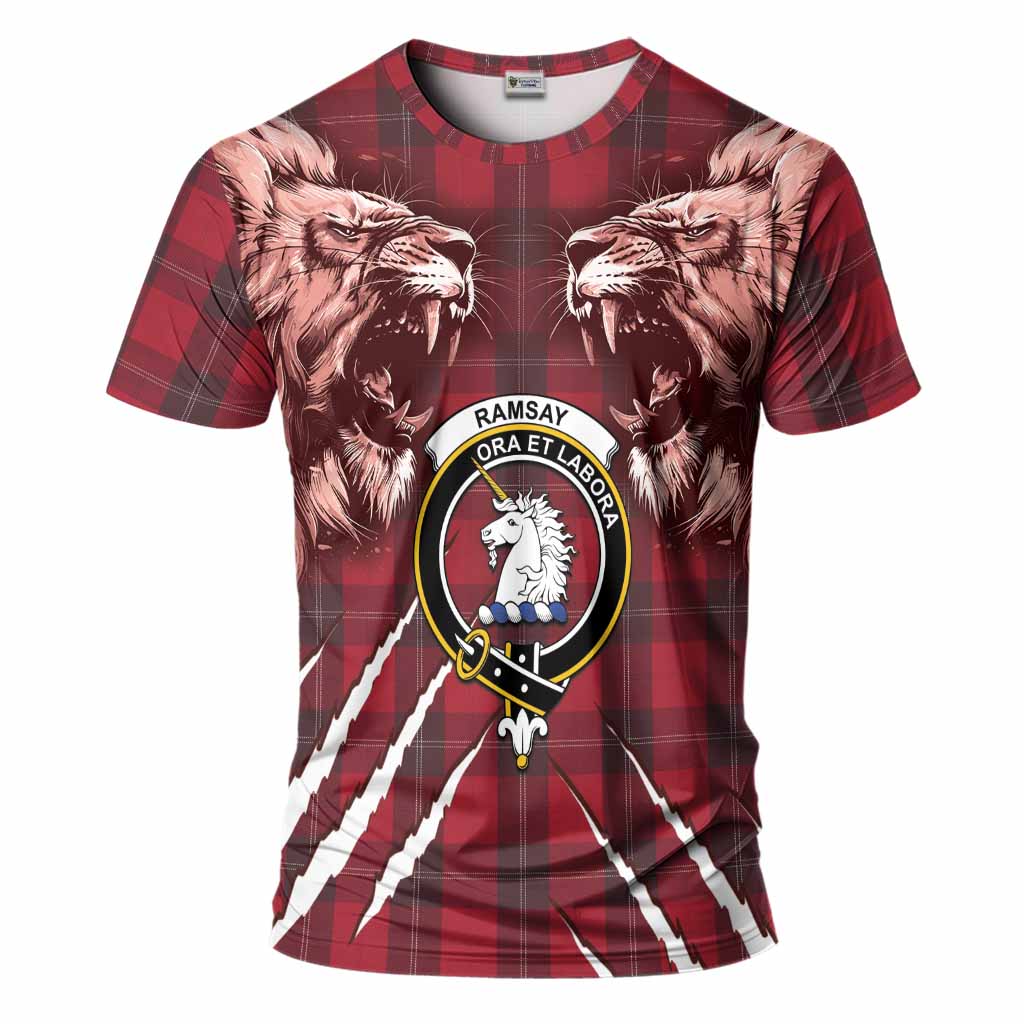 Ramsay Tartan Crest T-Shirt Ferocious Lion Style