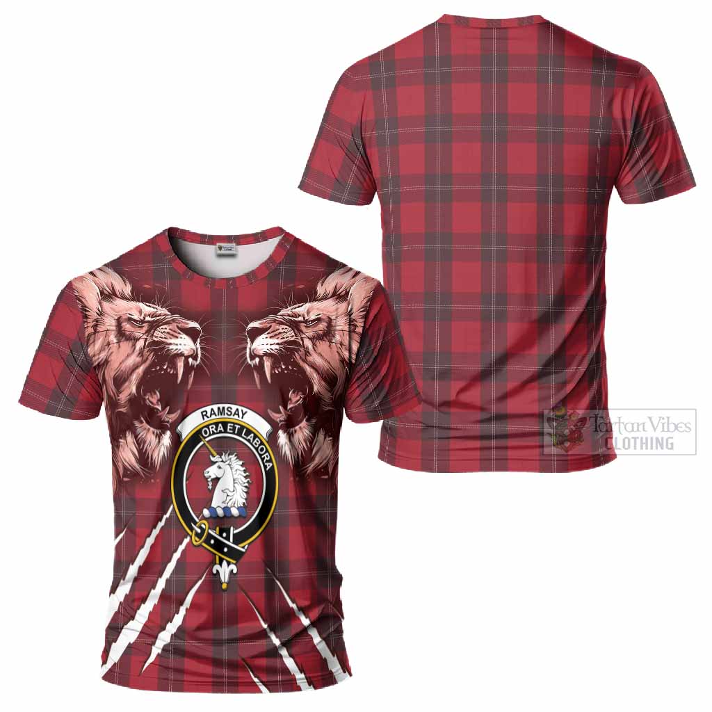 Ramsay Tartan Crest T-Shirt Ferocious Lion Style