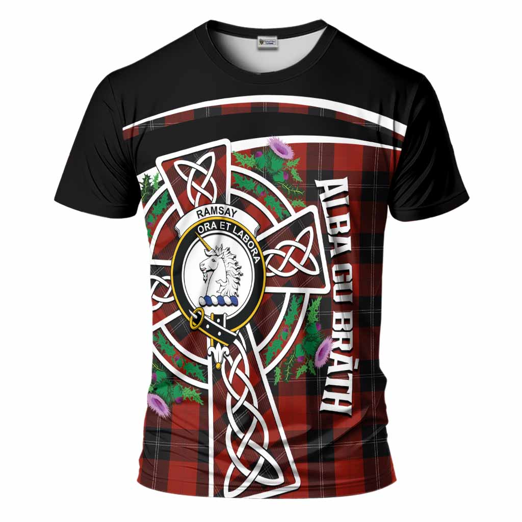 Ramsay Tartan Crest T-Shirt Scottish Thistle Celtic Cross Alba Gu Brath