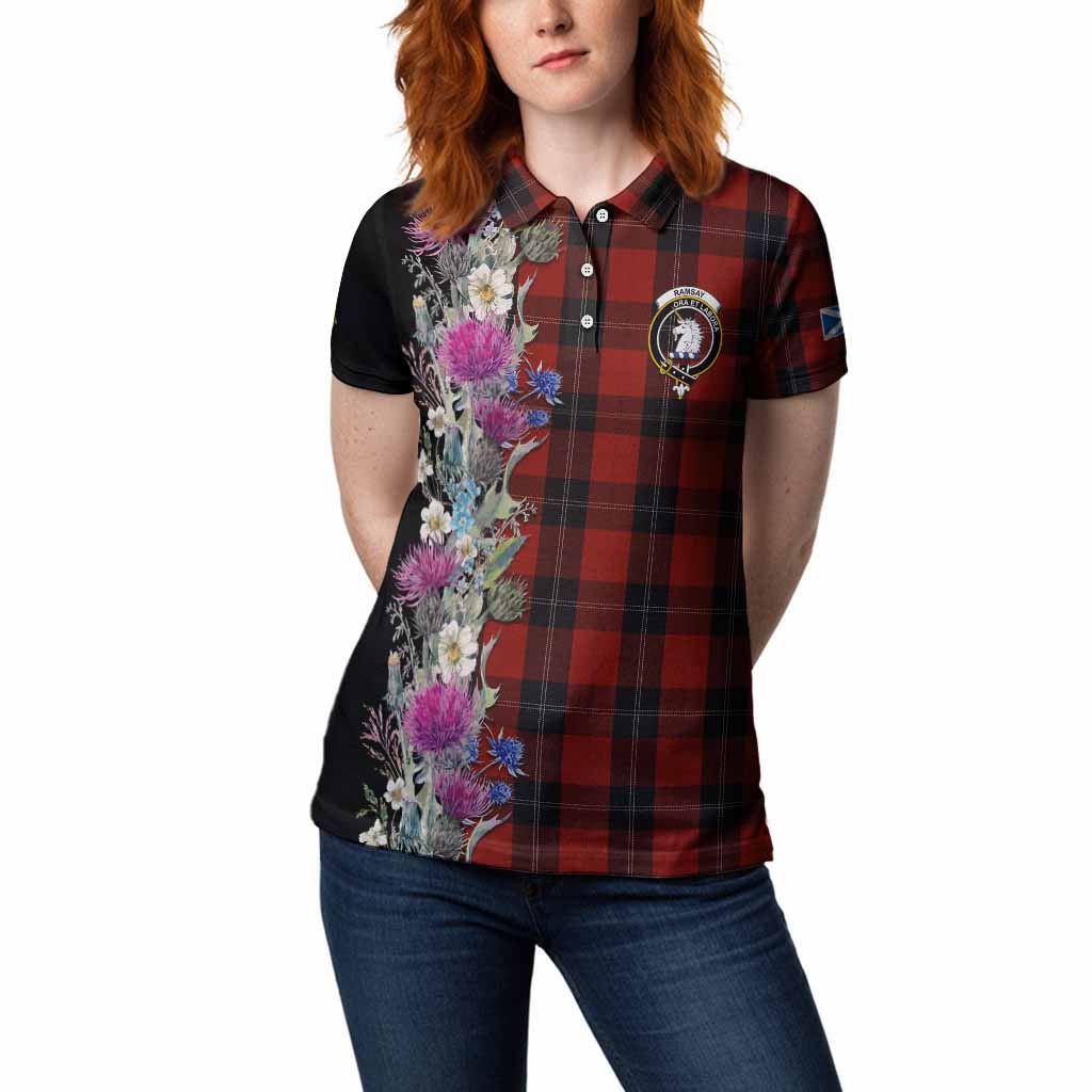 Ramsay Tartan Crest Thistle Floral Women Polo Shirt