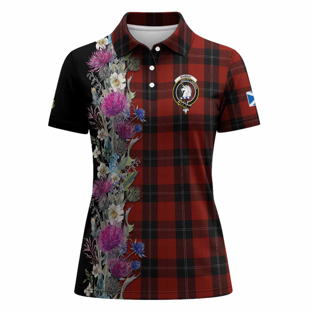 Ramsay Tartan Crest Thistle Floral Women Polo Shirt