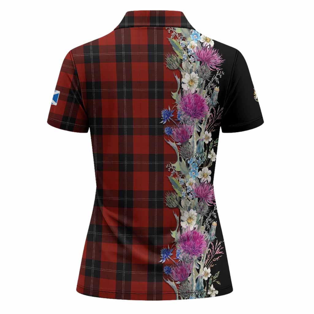 Ramsay Tartan Crest Thistle Floral Women Polo Shirt