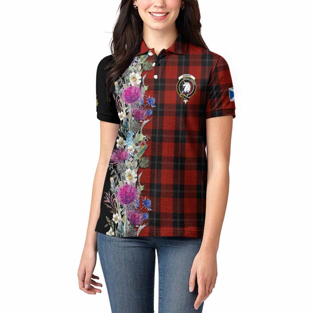 Ramsay Tartan Crest Thistle Floral Women Polo Shirt
