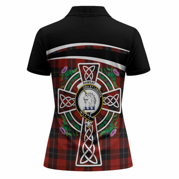 Ramsay Tartan Crest Women Polo Shirt Scottish Thistle Celtic Cross Alba Gu Brath